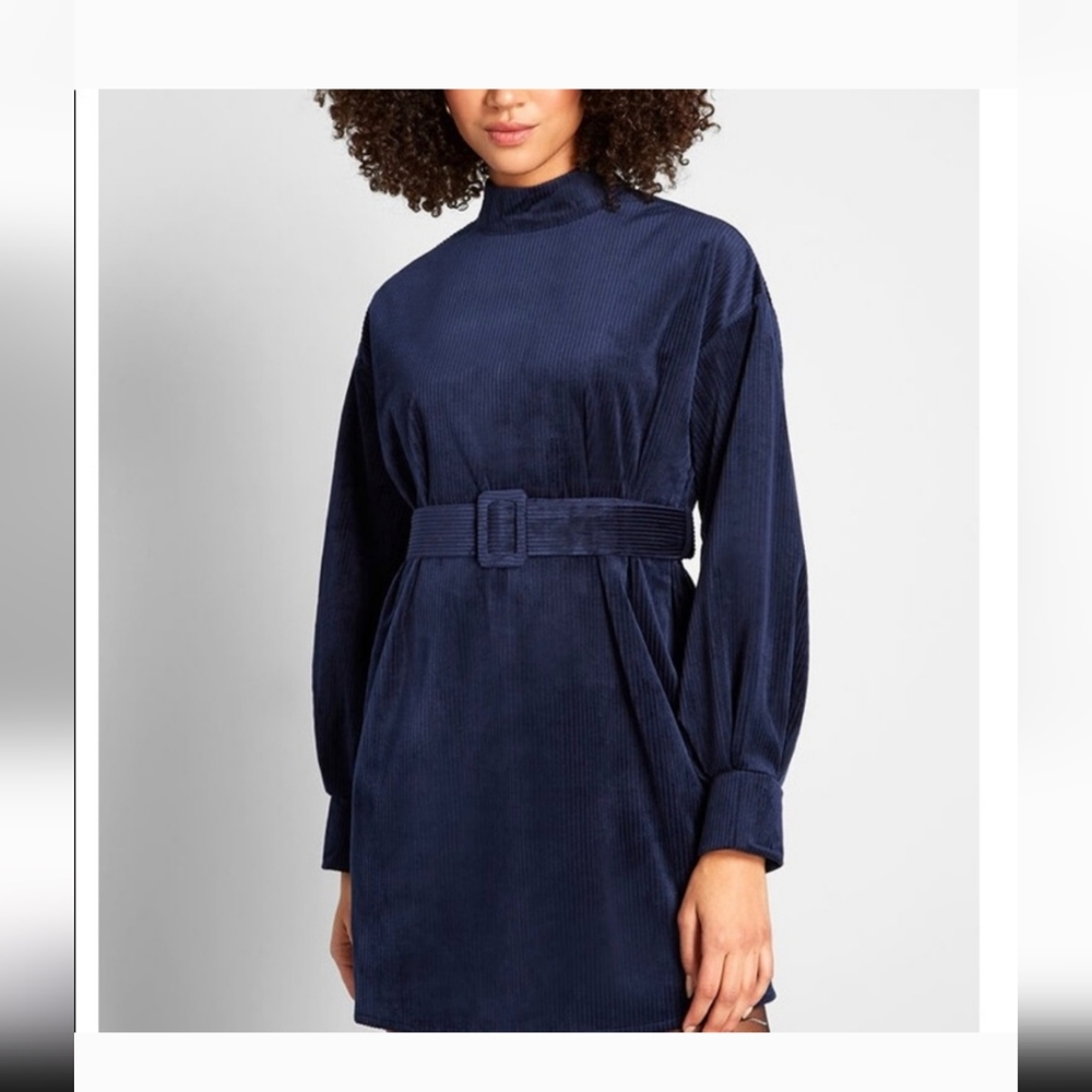 Corduroy Belted Dress Navy